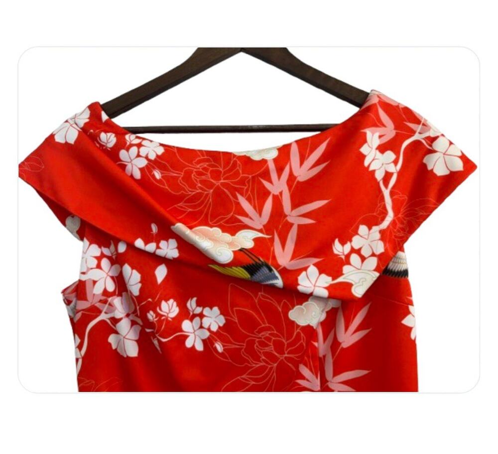 NWT Gorgeous Wolf & Badger Mellaris Oriental Red & Floral Slinky Evening Dress